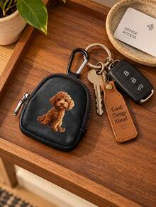 Mini Zipper Coin Purse With Curly Puppy Design (With Snap Clasp), Portable PU Leather Headphone Pouch, Small Key Card Holder, Original Coin Purse, Zipper Earphone Storage Bag, Key Pouch And Keychain Accessories - Multicolor - View 8