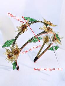 1Pc Elegant Beaded Flower Bride Headband Double Row Design Women Hair Hoop Suitable For Wedding Festive Party Hair Accessories - Gold - View 7