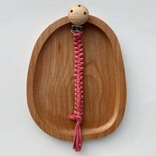[Heart-Shaped Wooden Frame Style]1pc Handmade Woven Fabric Pacifier Chain, Multi-Color Options, Pacifier Teether Anti-Loss Lanyard - Heart-shaped Wooden Clip Pacifier Chain - View 27