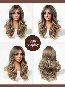 18 Inch Long Wavy Wig, Brown And Gold Highlights, Breathable Mesh Cap, Heat-Resistant Synthetic Fiber Wig, Suitable For Daily Commute, Halloween And Christmas Parties - Multicolor - View 10