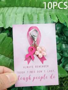 1/10|40 st rosa serie rosett- och körsbärsblomsnyckelringset, en positiv present för kvinnor under bröstcancerawarenessmånaden, lämplig för väskor, hängen, nyckelringar, accessoarer och jul (hummerlås med slumpmässig riktning) - Multifärgad - Visa 3