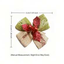 15pcs Mini Handmade Fabric Christmas Bows (Red & Green), Suitable For Christmas Tree Decoration, Gift Wrapping, Wedding, New Year Party DIY Crafts, Classic Small Accessories, Gold Edge Ribbon, Holiday Decoration - Multicolor - View 3