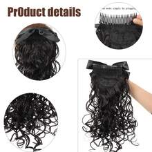 New Short Curly Bow Hair Comb Clip Wig For Women, Vintage Small Wave Pear Curl Faux Ponytail Hair Accessory - Black - View 4