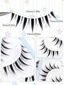 5 Pairs Wet Manga Style Pointed Eyelashes, Thick & Voluminous Curly Doll Big Eye False Lashes, Soft Faux Fur For Date & Daily Wear - Black - View 4