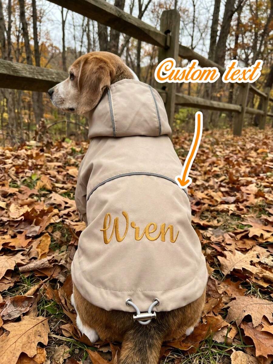 Customized Name Embroidered Lightweight Outdoor Tech Dog Hooded Jacket, Reflective Safety Design, Windproof Pet Coat, Adjustable Hem, Suitable For Small Dogs Outdoor Walking And Camping - Multicolor - View 1