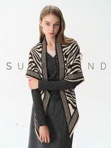 1pc Women's Zebra Print Elegant Polyester Faux Mink Triangle Scarf Shawl, Suitable For All Seasons Daily Wear - Coffee Brown - View 3