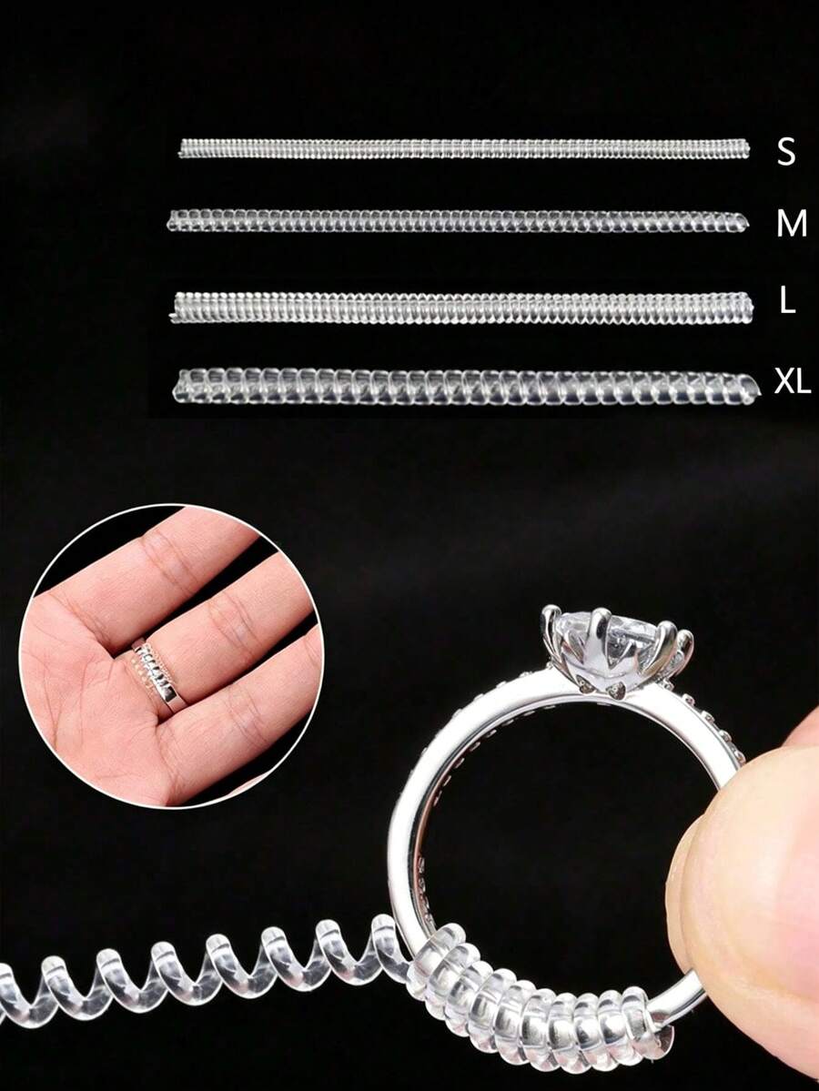 Transparent Invisible Ring, Small Size, Comes With Multi-Functional Transparent Ring Adjustment Tool. The Ring Is Made Of Elastic Material, Size Adjusted By Spring Wire Wrapping. Multiple Sizes Suitable For Different Ring Diameters And Styles, Prevents Ring Slipping. - B - View 1