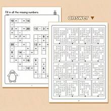 32-Page Math Puzzle Workbook, Fill-In-The-Blanks Within 20, Mental Math Addition Subtraction Multiplication Division, Brain Training Activity Book With Answers, Preschool Kindergarten Home Education Learning, Educational Back-To-School Gift, Birthday, Christmas Small Gift - A - View 7