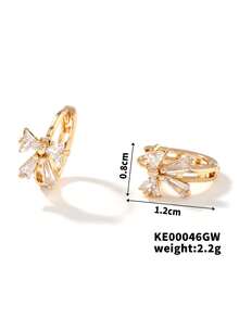 2 Pairs Fashionable Exquisite Bow Earrings, Women's Simple Versatile Korean Style Zirconia Stud Earrings, All-Match Small Hoop Earrings - Multicolor - View 7
