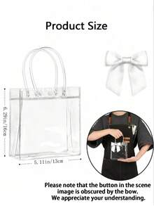 20pcs/10pcs Transparent PVC Gift Bags With White Satin Bow, Clear Plastic Tote Bag With Handle And Snap Button, Reusable Wedding Favor, Birthday, Valentine's Day Party Gift Packaging Bags - White - View 3