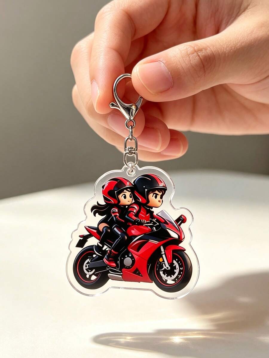 2d Flat Mini Motorcycle, Cute Couple Motorcycle Keychain, Birthday Gift, Valentine's Day, Birthday - Multicolor - View 1