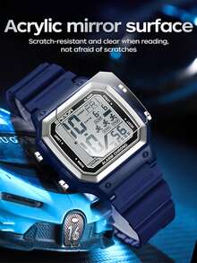 SANDA 6380 Men's Digital Sports Watch, Rubber & Steel Strap, Multifunction Outdoor Alarm Chrono Waterproof LED Dual Time Wristwatch - One Size Fits All - View 8