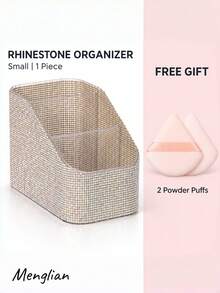 Rhinestone Makeup Organizer, Large & Small Sizes, Single Organizer Or Matching-Color 2pcs Set, Divided Makeup Brush Holder & Nail Art Tool Organizer, Beauty Tool Storage For Vanity, Sparkling Bedroom & Room Decor - Multicolor - View 12