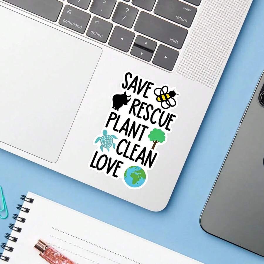 1PC Nature Decal Sticker, Save The Bees Climate Slogan Vinyl Sticker For Kindle Laptop, Waterproof Wildlife Sticker For Water Bottle Journal Travel Case, Positive Gift For Environmentalists - Multicolor - View 1