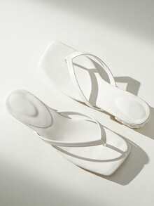Oversized Square Toe Summer New Slide Sandals, Thin Heel Thong Sandals, Versatile Thin Heel Toe-Post Flip-Flops For Women - White - View 3