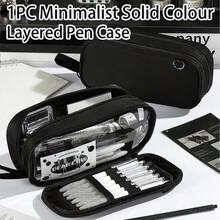 Minimalist Solid Color Layered Pencil Case, Pencil Box, Stationery Storage Box, High Aesthetic, Large Capacity, Compact & Portable, Suitable For School, Office, Home, Back To School Season, Holiday Gift - Multicolor - View 1