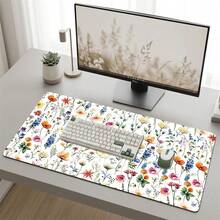 White Background Minimalist Colorful Floral Pattern Gaming Mouse Pad, Non-Slip Rubber Desktop Mat, Smooth Glide Surface, Suitable For Computer Laptop Office Home, Exquisite Abstract Art Decor, Back To School Supplies - A - View 3