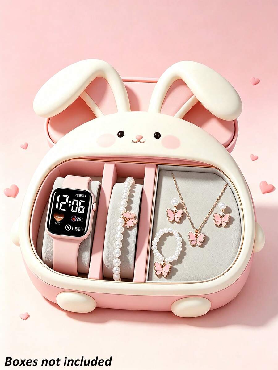 6pcs/Set Jam Tangan Elektronik Layar LED Dekoratif Motif Hati Digital Persegi Elegan & Lucu, Set Perhiasan Kupu-kupu Serasi Termasuk Kalung, Gelang, Anting, dan Cincin. Sempurna untuk Anak Perempuan untuk Dipakai di Pesta, Liburan, dan Acara Lainnya. Juga Pilihan Hadiah Terbaik untuk Ibu dan Teman di Hari Ibu, Kembali ke Sekolah, Paskah, dan Acara Lainnya (Kotak Hadiah Tidak Termasuk) - MultiWarna - View 1