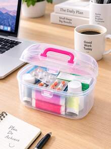 Multi-Layer Portable Medicine Box, Transparent Storage Box, Home Essential First Aid Kit. Dual-Layer Compartment Design, Organized Storage For Iodine, Bandages, Swabs, Thermometers And Other Medical Supplies. Transparent Body, Clear Visibility Of Internal Items, Flip Lid With Built-In Handle, Easy To Carry And Move. Dust-Proof And Moisture-Proof, Convenient For Quick Access To Emergency Medications In Bedroom, Living Room. Compact And Space-Saving, Suitable For Daily Home Care And Minor Wound Emergencies - Multicolor - View 6