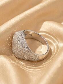 SWAROVSKI Curved Full Pave Crystal Ring, Wide Band Starry Sky Design, Birthday Gift For Girlfriend - Silver - View 1