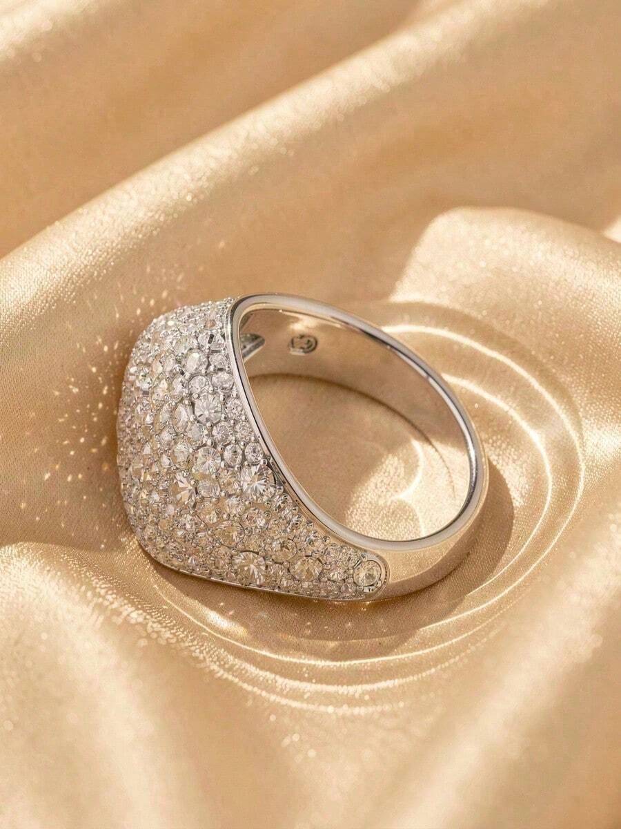 SWAROVSKI Curved Full Pave Crystal Ring, Wide Band Starry Sky Design, Birthday Gift For Girlfriend - Silver - View 1