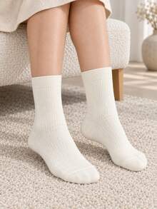1/6 Pairs Women's Random Vertical Striped Brown Coffee Solid Color Fashion Mid-Calf Socks, Soft Comfortable All-Season Versatile Casual Sports Suitable For Daily Wear And Outdoor Use - Multicolor - View 6