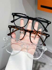 1/3pcs Women's Square Bohemian Style TR Material Large Frame Transparent Glasses, Suitable For All Seasons - Multicolor - View 6