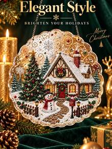 Christmas Pearl Diamond Painting Sun Catcher Set, DIY Handmade, Pre-Assembled Metal Chain, Acrylic Round Plate With Lace Edge, 3D Mixed Size Pearl Beads Craft, Holiday Window Wall Decor - Sets - View 4