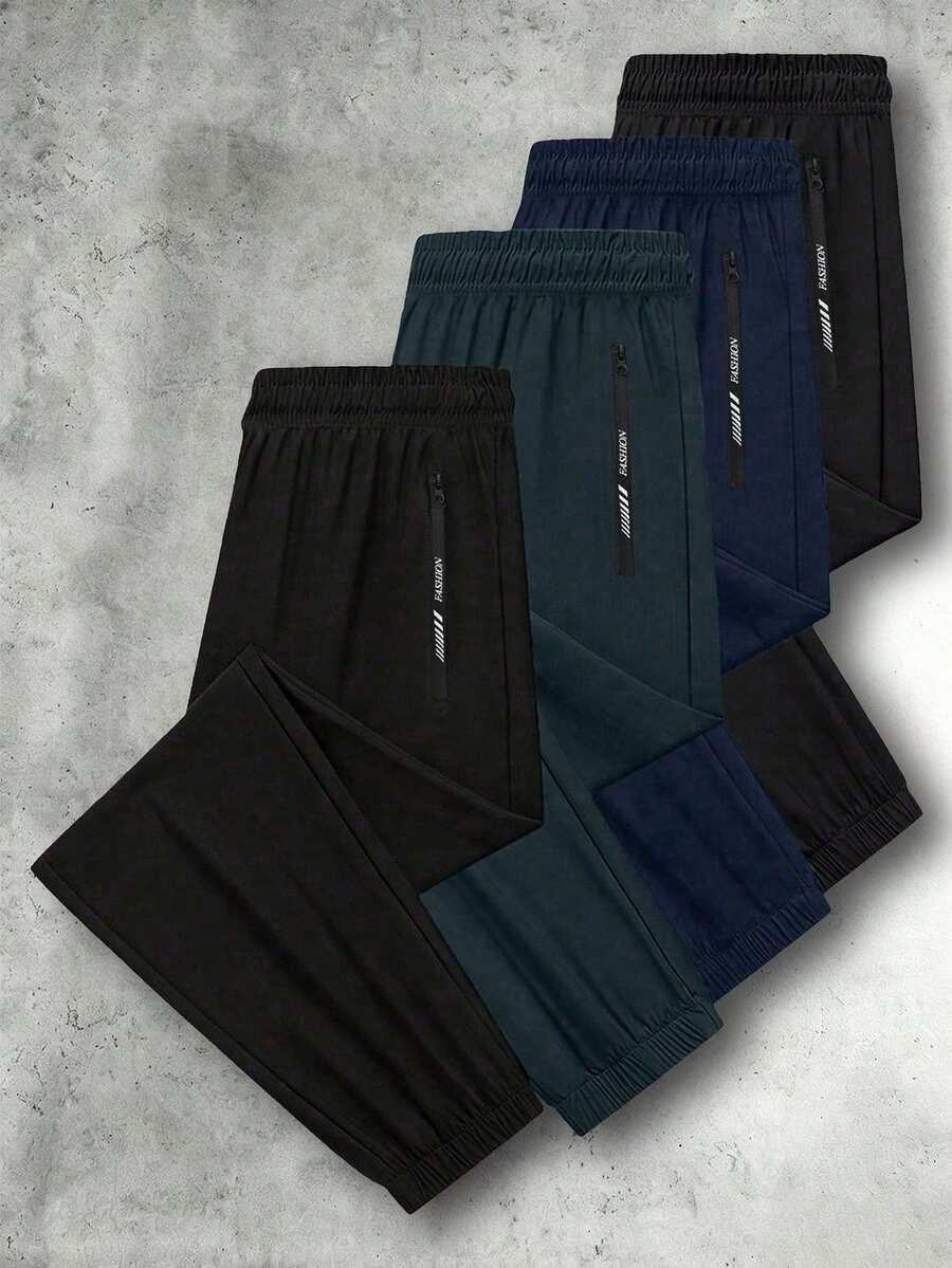4pcs Tween Boys Loose Fit Outdoor Sports Drawstring Pants, Suitable For Commuting, School, Casual Outings, Sports, Spring & Autumn - Black - View 1