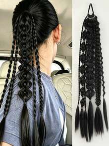 Fake Braided Hair Extensions Lantern Bubble Twist Ponytail Fashion Hot Girl Twisted Boxing Braids Hair Scrunchie Hair Accessory - Black - View 12