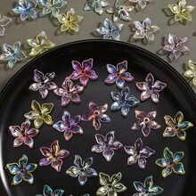 100pcs Acrylic Flower Beads, Clear Floral Beads With Hole, AB Color Transparent Loose Beads For DIY Jewelry Making, Bracelets, Necklaces & Crafts - Random Color - View 6