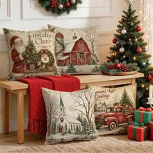 4pcs/1pc Vintage Country Santa Claus Red Truck Pattern Pillowcase, Single-Sided Printed Pillowcase, Suitable For Living Room Bedroom Home Decor, All-Season Pillowcase - Multicolor - View 7