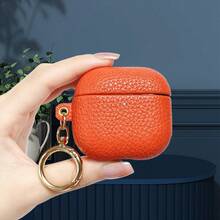 Premium Litchi Texture Faux Leather Earphone Case, For AirPods5 Full Coverage Protective Earphone Cover, With Gold Metal Keychain, Luxury Hard Shell, Suitable For AirPodsPro3 All Series - Multicolor - View 29