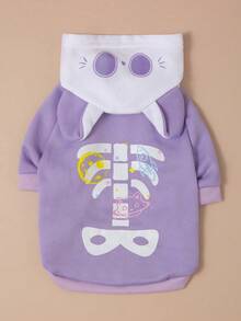 LUCKIE PAL 1pc Halloween Cartoon Pet Hooded Sweatshirt, Space Skeleton Ribs Planet Rocket Cat Print, Thin Breathable Spring Autumn Dog Clothes, Suitable For Small And Large Dogs And Cats, Indoor And Outdoor - Purple - View 10