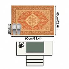 1PC Orange Brown Classical Floral Area Rug, European Vintage Style Faux Cashmere Rectangular Symmetrical Pattern, Machine Washable Suitable For Living Room Bedroom Daily Home Decor, Aesthetic Home Decoration - Multicolor - View 17