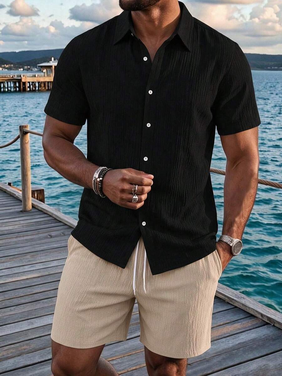 Men Shirt Co-Ords - Black - View 1
