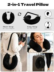 2-In-1 Travel Neck Pillow With Zipper Storage U-Shaped Pillow Cover, Fillable With Clothes For Neck And Waist Support, Adjustable Double Shoulder Straps, Washable Soft Plush Fabric, Suitable For Airplane, Train, Car, Travel, Camping, Office Rest, Portable Travel Accessory - Multicolor - View 7