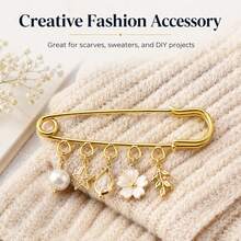 1/5/10pcs Gold-Tone Safety Pin Brooch With 5 Loops (50mm), Suitable For Jewelry Making, Handmade Crafts, Scarf And Sweater DIY Pendant Connector Pin - Multicolor - View 4