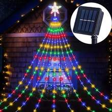 Solar LED Starburst Drop String Lights For Christmas Tree, Top Star Ornament Included, Solar Charged, Waterproof For Outdoor Yard And Indoor Holiday Tree Display - Star Waterfall Light - View 7