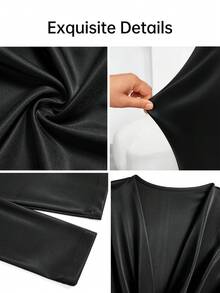 Aliling Women's Autumn Modern Casual Fashion Black Sexy Draped Neck Tight Long Sleeve Jumpsuit, High Elastic Knit Satin Fabric, Suitable For Home, Outing, Club, Party Occasions Autumn Outfit - Black - View 3