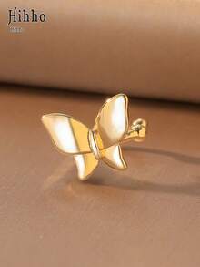 Hihho 1pc Luxury Minimalist Smooth Butterfly Design Women's Stud Earrings, Suitable For Commuting, Dating And Daily Wear - Butterfly - View 4