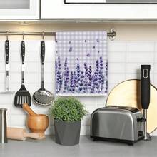 2pcs/Set, Fresh Plaid Floral Pattern Kitchen Towels, Absorbent Towel Set, Soft Quick-Dry Cleaning Cloth, Suitable For Bathroom, Living Room, Kitchen And Other Home Cleaning, Home Decor, Christmas Decoration, Christmas Gift For Friends And Family. - Violet Purple - View 2