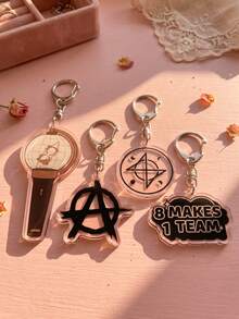 1Pc/4Pcs ATEE K-Pop Group Iconic Symbol & Cheer Slogan Acrylic Keychains, Featuring Lightiny Light Stick, Round Group Logo And "8 MAKES 1 TEAM" Slogan Design, Fashionable Bag Charm, Suitable For Fan Gifts, Cheer Collection, All Seasons - Multicolor - View 1
