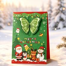 4pcs Cartoon Christmas 3D Butterfly Greeting Cards, Christmas Red And Green, Tri-Fold Design, Perfect For Christmas Handwritten Blessing Message Cards, New Year's Eve Gift Cards - One Size Fits All - View 8
