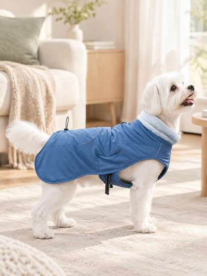 Metglad Winter Cozy Dog Coats, Foldable High-Neck Anti-Cold Pet Jackets With Adjustable Reflective Fabric, Fleece-Bellied Dog Jackets With Leash Holes, Suitable For Small, Medium, And Large Dogs