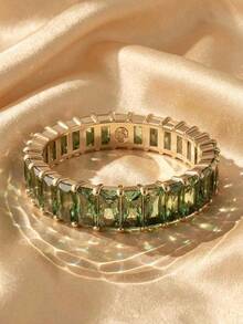 SWAROVSKI 5648909 Matrix Green Rectangular Crystal Full Circle Ring, Stackable Women's Jewelry, Birthday Gift For Girlfriend - Gold + Green - View 3