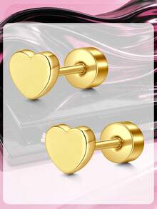 2pcs Flat Back Earrings For Women Stud Earrings Stainless Steel, Star Heart Shaped Cartilage Tragus Helix Piercing - Flat - View 6