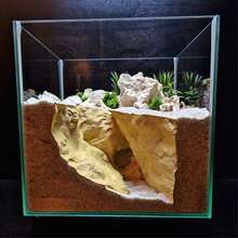 Thin Wall-Mounted Wave Rock Cave | Space-Saving Design | Waterproof Material | Suitable For Fish, Gecko, Chameleon, Lizard | Reptile Tank Side Decor - Champagne - View 3