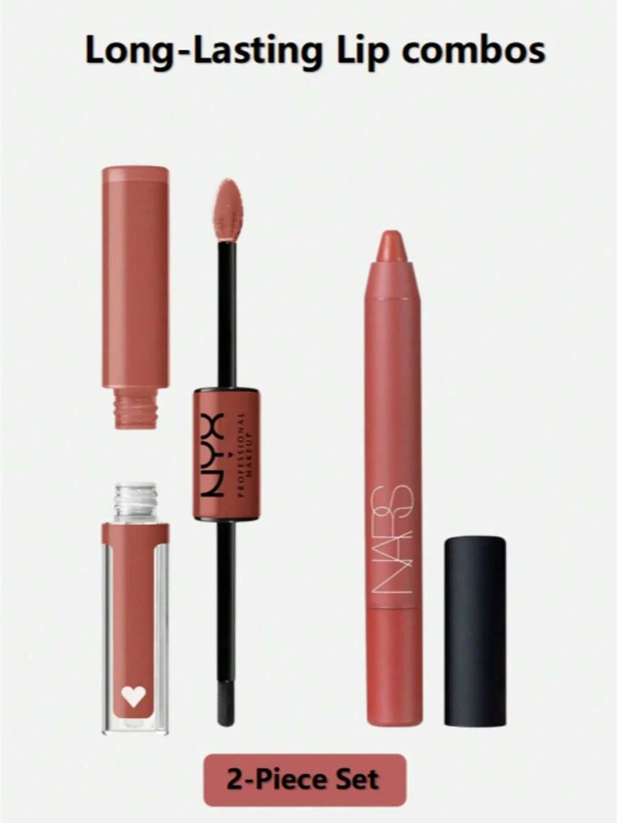 NARS & NYX Long-Lasting Lip Combos | Powermatte Lip Liner In Take Me Home Rosy Brown & Shine Loud Lip Color In Ambition Statement Muted Peach - #03+170 - View 1