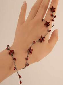1 pieza Pulsera de dedo con strass de moda para mujeres, diseño minimalista y versátil - Rojo - Ver 14